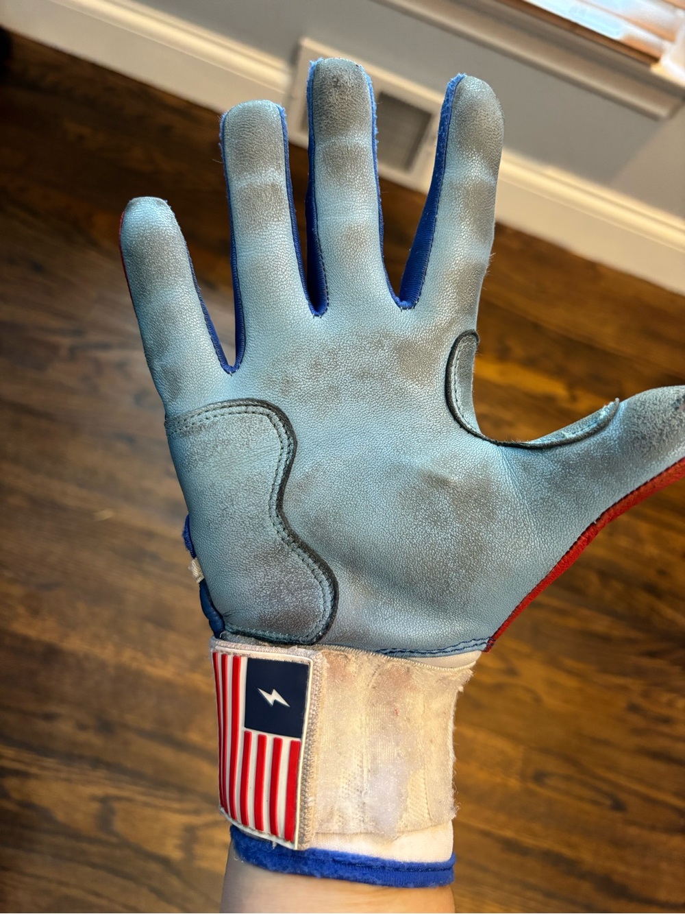 Bruce Bolt Youth Creator Series Premium Pro Batting Gloves - Blue/Red/White - Picture 6 of 7